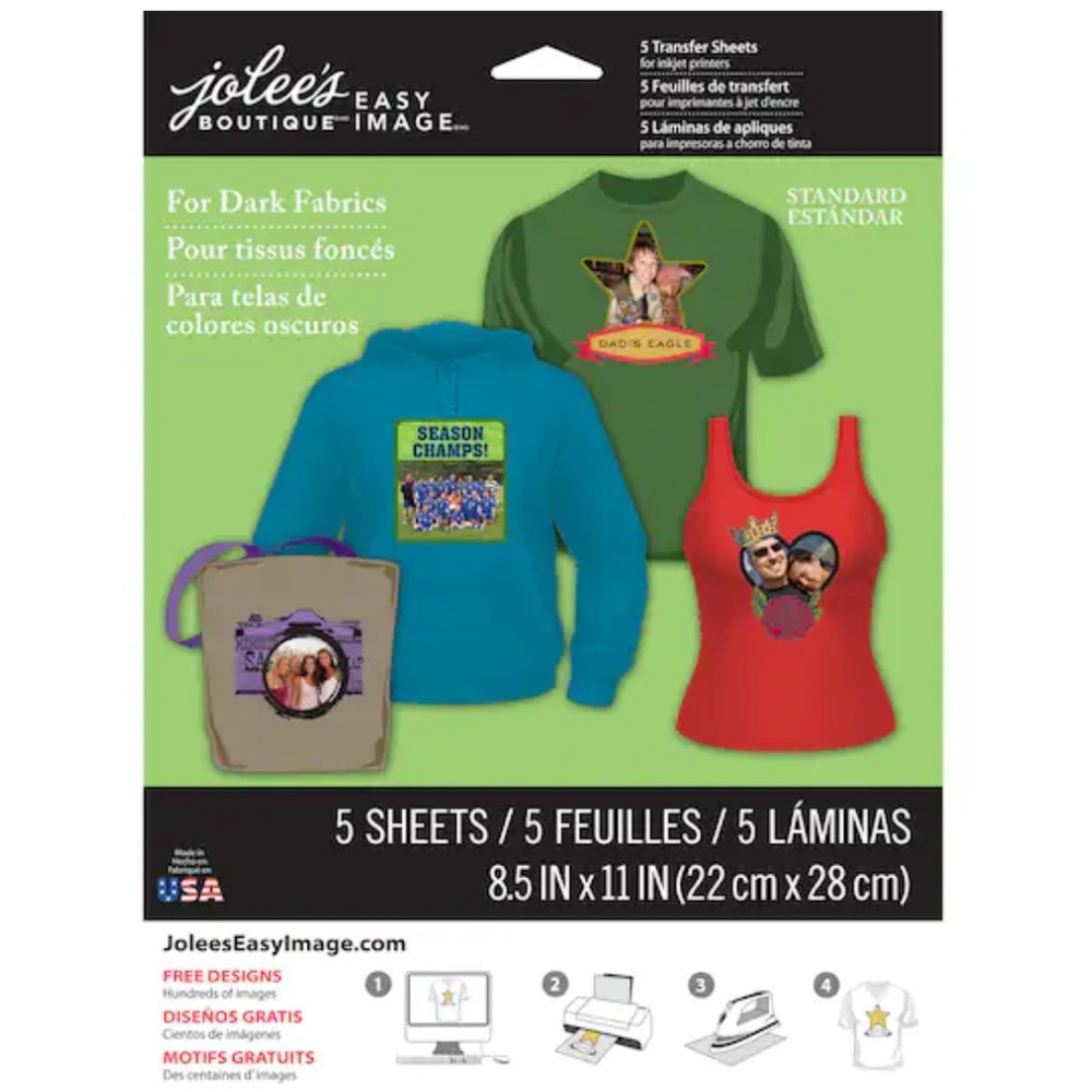Jolee's Boutique Iron-on Transfer Paper for Dark Fabric 5 Sheet Package